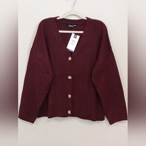 NWT Members Mark Burgundy V Neck Cardigan Sweater Size XXL